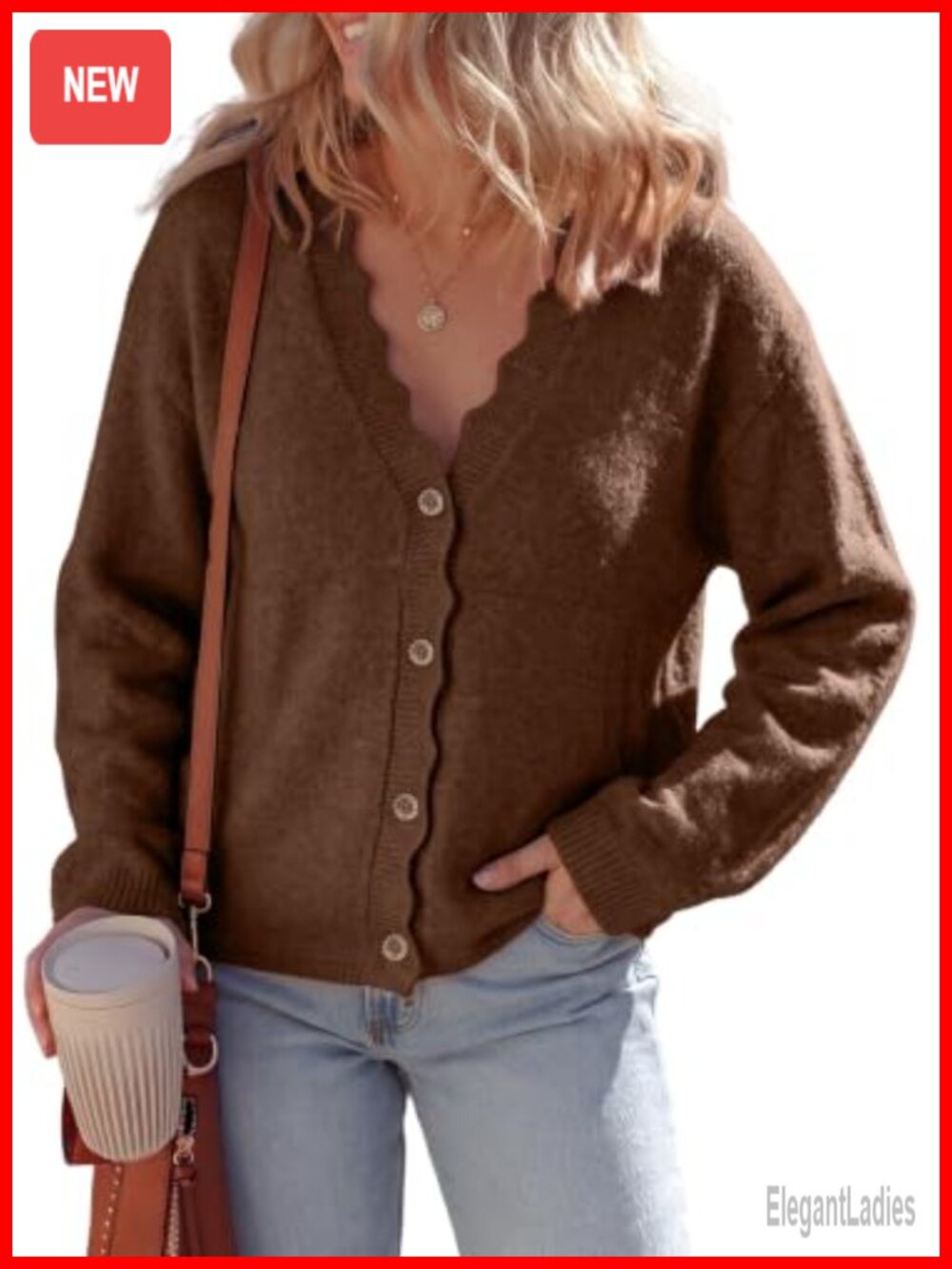 Oversized Button Up Knit Cardigan Sweater with Pockets Long Sleeve